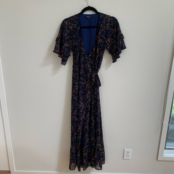 Madewell Vervain Ruffle-Sleeve Wrap Dress in Moonless Floral Size XS - Picture 3 of 11